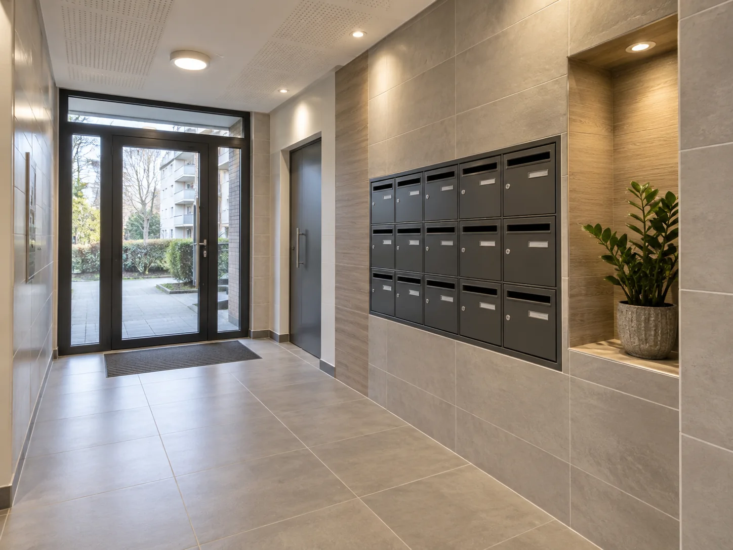Hall d'immeuble rénové, illustration d'une typologie de travaux