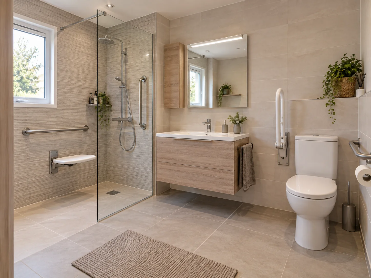 Salle de bains PMR rénovée, illustration