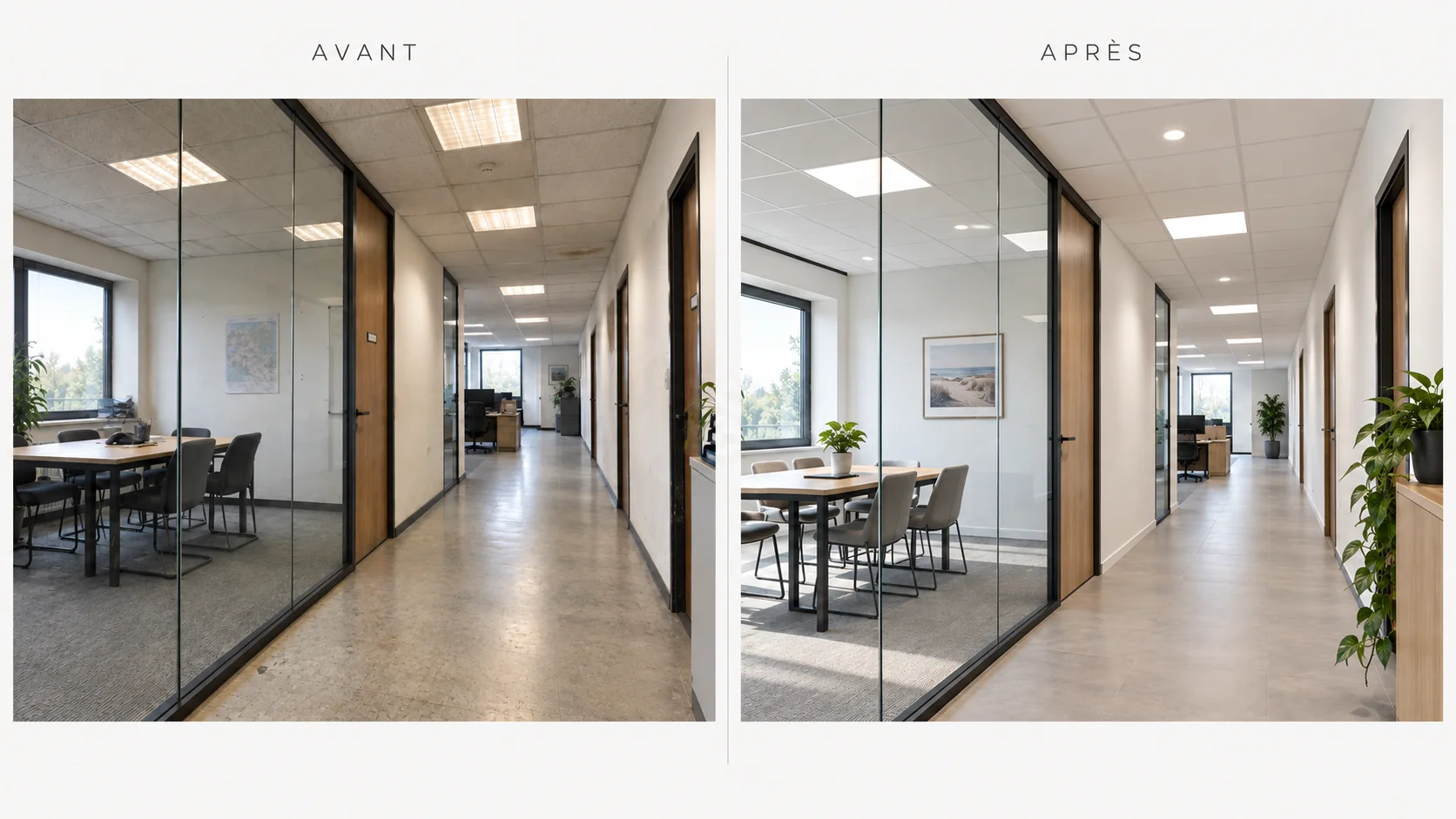 Avant et après bureaux et faux plafonds