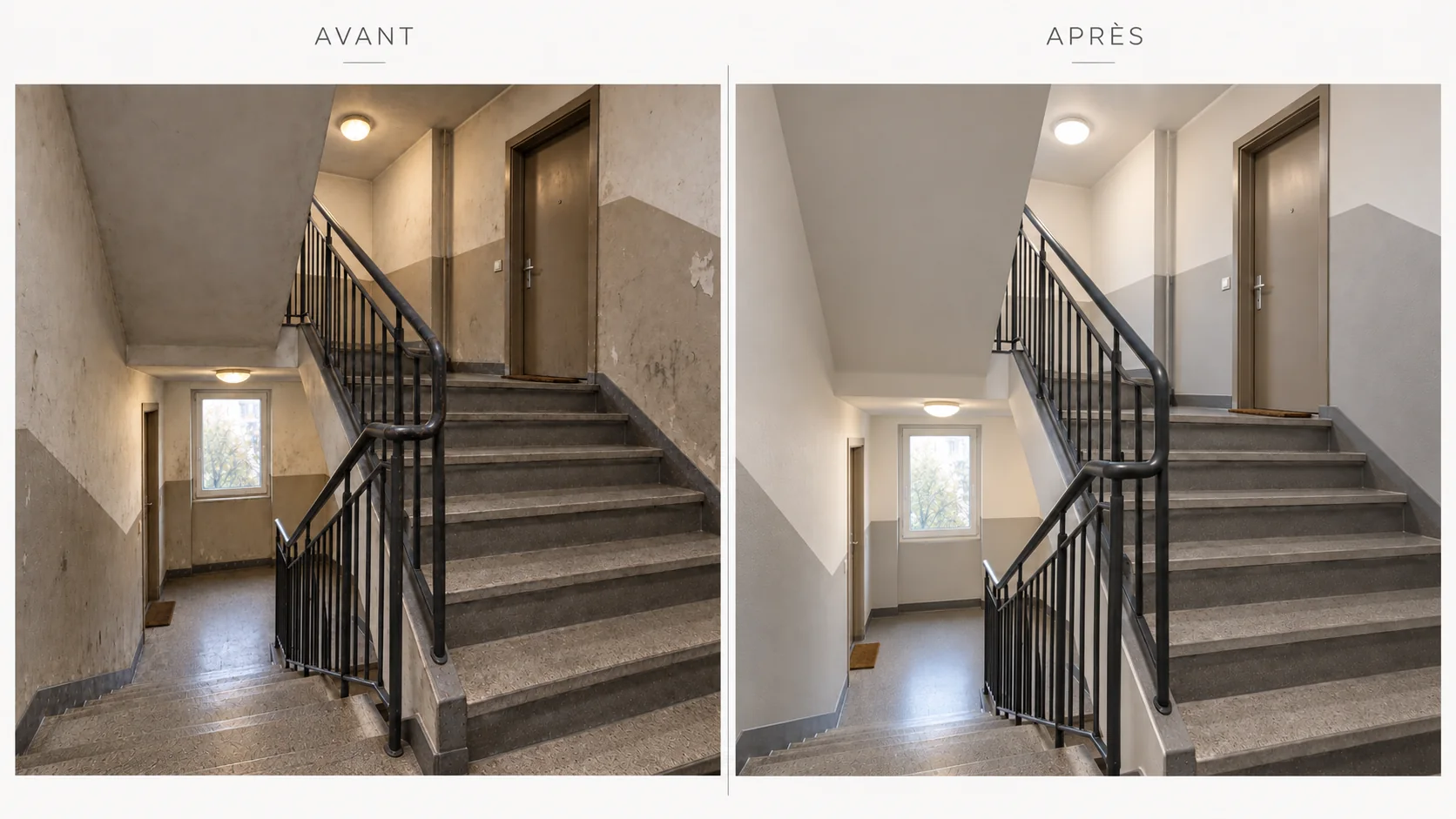 Avant et après rénovation cage d'escalier