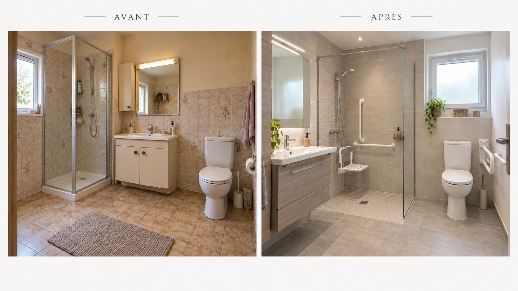 Avant et après salle de bains PMR